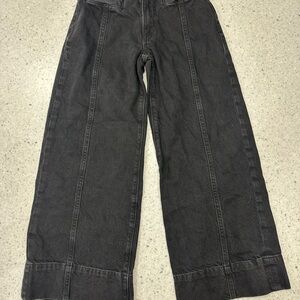 Girls Gap 14 wide leg ankle crop jeans - black washed denim.